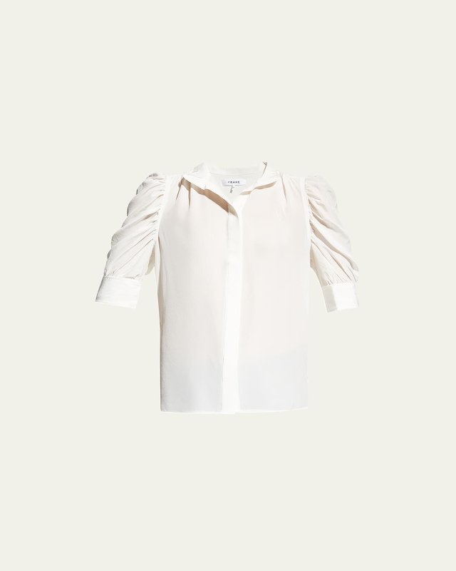 Gillian Silk Collared Puff-Sleeve Top